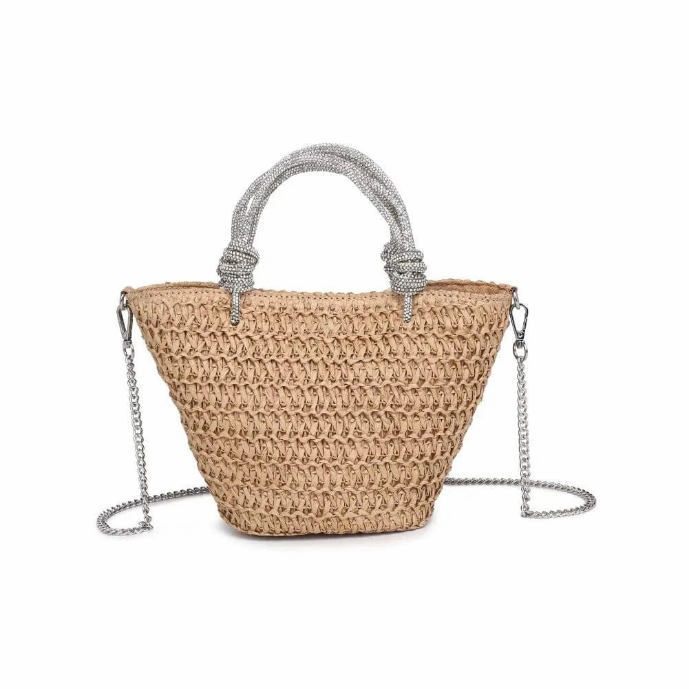 Stylish Travel Everyday Essential 34243 Gaia Mini Straw Tote With Rhinestone Handle