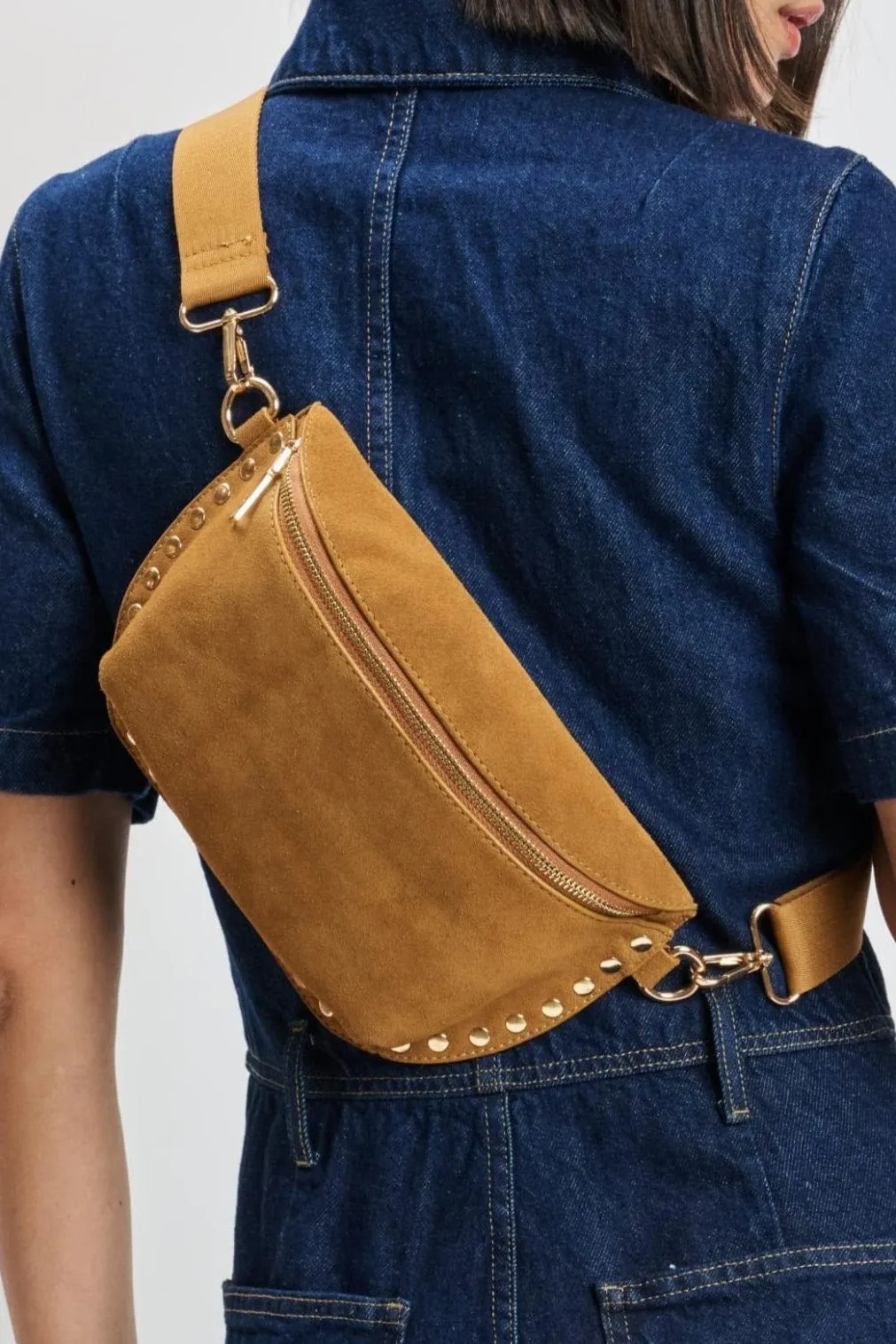 Lightweight Style 36248SUM Gizelle Suede Studded Crossbody/Sling Bag