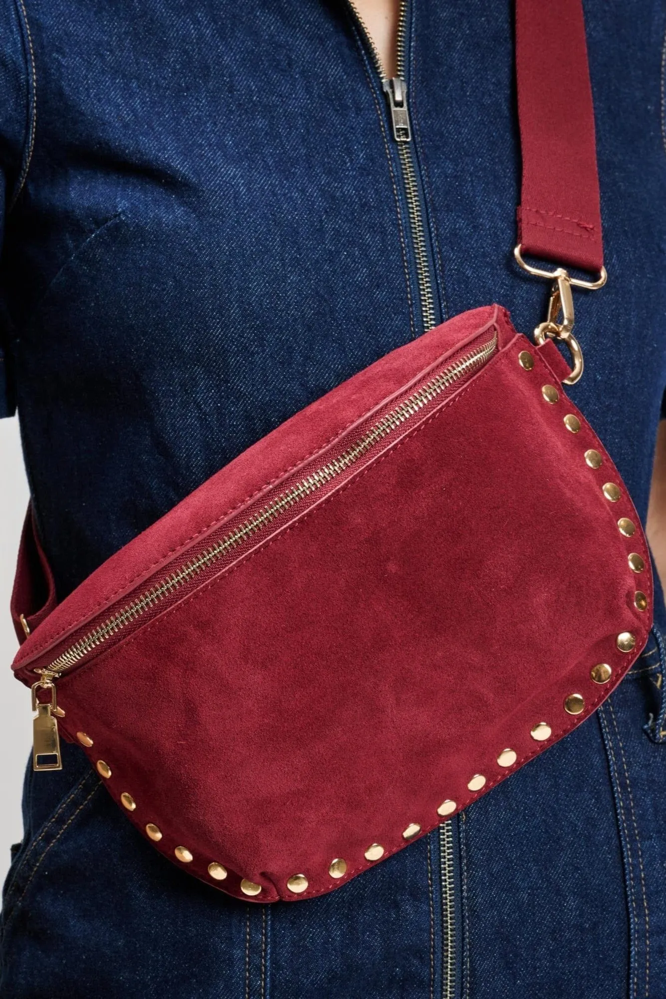 Trendy Everyday Look 36248SUM Gizelle Suede Studded Crossbody/Sling Bag