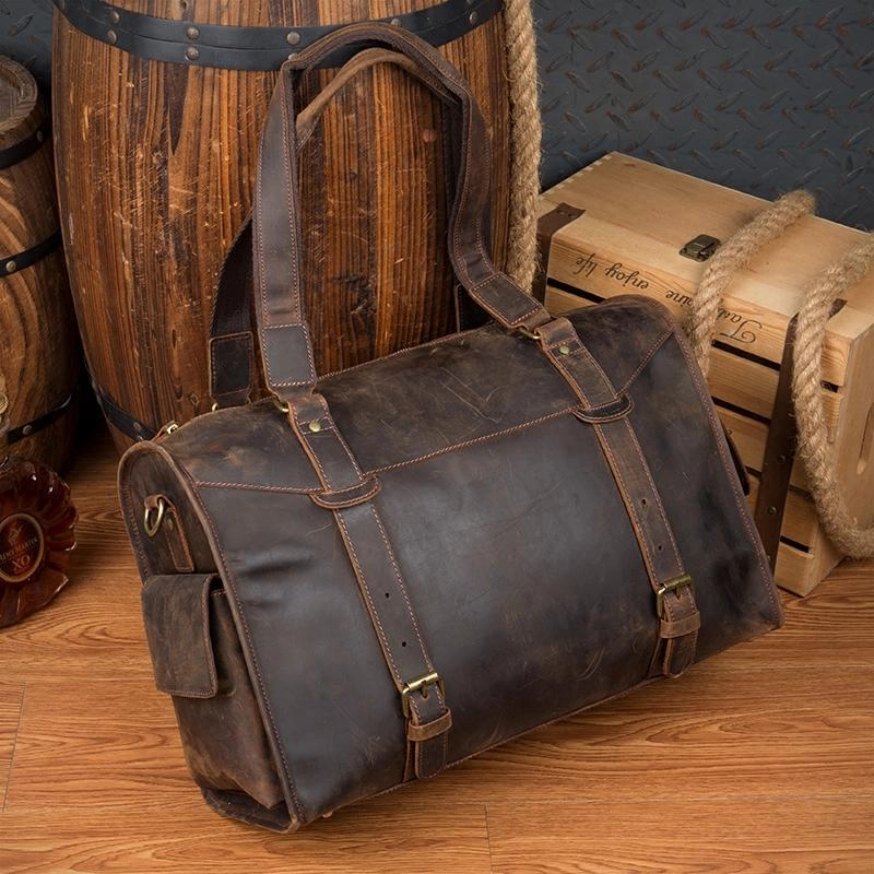 Stylish Style Cool Brown Leather 15 inches Weekender Bag Travel Shoulder Bags Duffle Luggage Handbags for Men