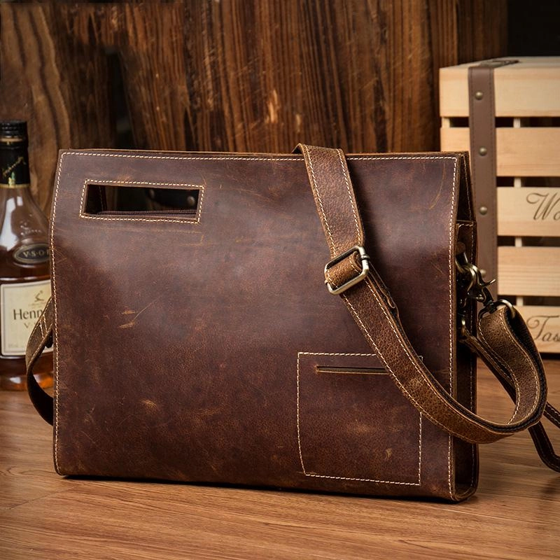 Fashion Black Mens Leather 10 inches Mens Gray Messenger Bag Brown Courier Bag Clutch Bag for Men Daily Function Practical Everyday