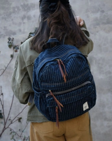 Active Gear Adventure Ready Striped Jean Backpack Mens Striped Backpack Large Blue Denim Backpack for Women