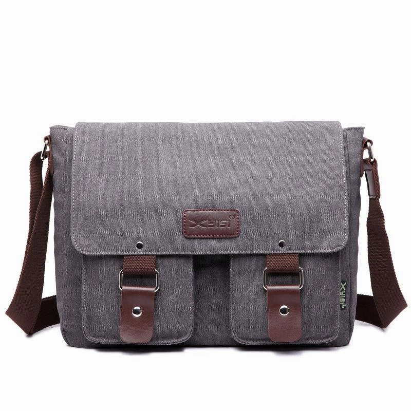 Work Utility Cool Canvas Leather Mens Black Side Bag Blue Shoulder Bag Red College Bag Messenger Bag for Men