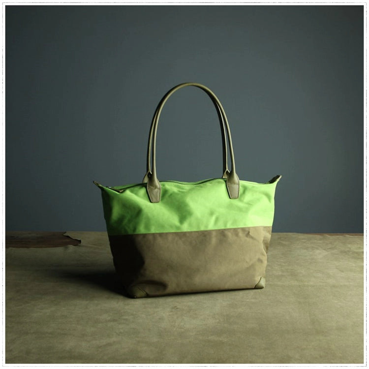 Green Womens Nylon Shoulder Handbag Womens Nylon Contrast Color Shoulder Work Purse Nylon for Ladies Compact Everyday