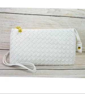 Provides a simple yet elegant solution for your daily carrying needs 7050 Kathy Woven Three Compartment Clutch/Crossbody Bag
