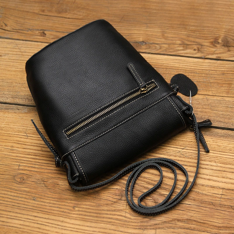 Work Essential Black LEATHER WOMEN Bucket SHOULDER BAG Barrel Crossbody Purses FOR WOMEN
