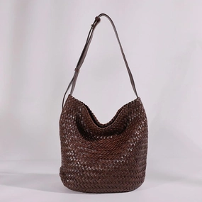 Handwoven Full-Grain Leather Bucket Bag | Stylish Shoulder Bag for Women | Leather Beach Bag Comfort Carry Handle Lightweight Everyday Piece
