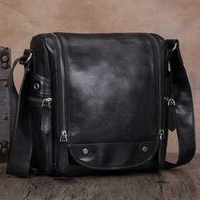 Comfort Style Black Mens Vintage Vertical Small Messenger Bag Brown Leather Side Bag Couier Bag for Men