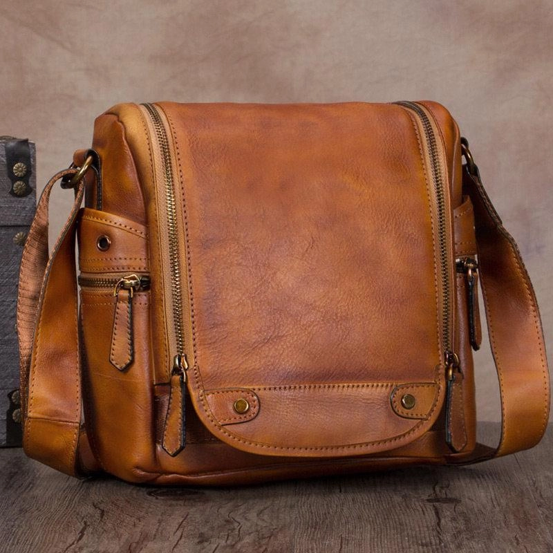 Secure Storage Lightweight Travel Black Mens Vintage Vertical Small Messenger Bag Brown Leather Side Bag Couier Bag for Men