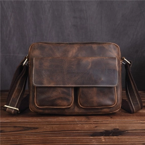 Vintage Leather Messenger Bag Shoulder Bag CrossBody Bag For Men Elegant Durability Travel convenience