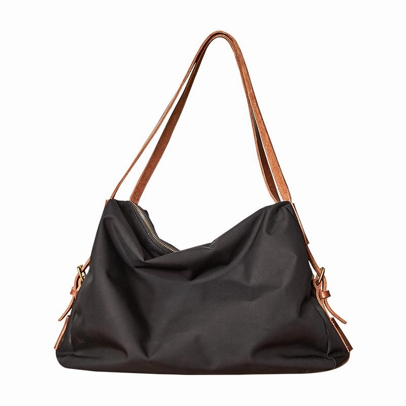 Everyday Practicality Fashion Mens Black Nylon Leather Large Handbag Tote Bag Messenger Bag Travel Bag for Men