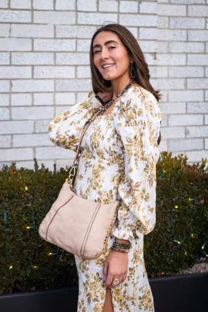 Practical Compact Form Annalisa Crossbody in LIght Taupe