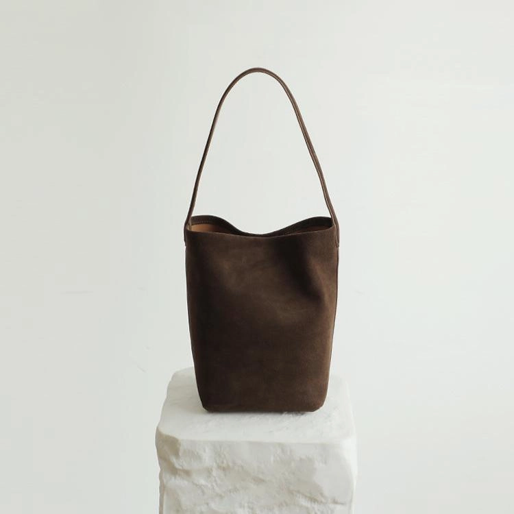 Light Urban Carry Workday Essential Autumn & Winter Suede Leather Bucket Bag | Women's Minimalist Shoulder Tote