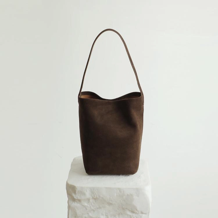 Urban Lifestyle Accessory Neutral Everyday Design Autumn & Winter Suede Leather Bucket Bag | Women's Minimalist Shoulder Tote