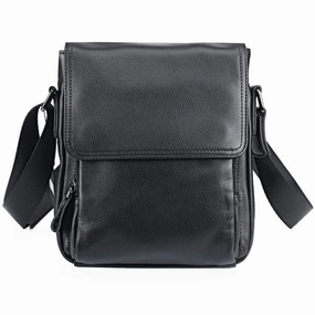 BADASS Black LEATHER MENS Small VERTICAL SHOULDER BAG SIDE BAG COURIER BAG MESSENGER BAG FOR MEN Minimalist Aesthetic Compact Durability