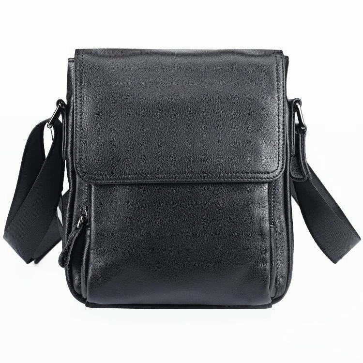 BADASS Black LEATHER MENS Small VERTICAL SHOULDER BAG SIDE BAG COURIER BAG MESSENGER BAG FOR MEN Minimalist Aesthetic Compact Durability