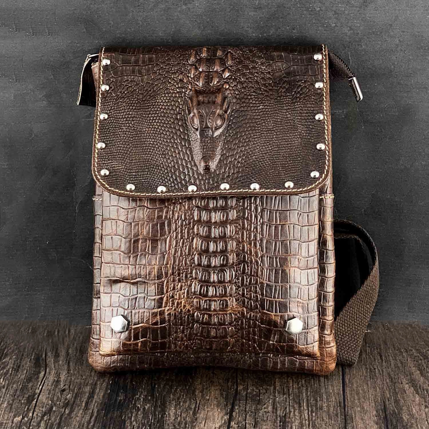 Badass Brown Leather Men's Small Vertical Shoulder Bag Side Bag Courier Bag Messenger Bag For Men Casual Utility