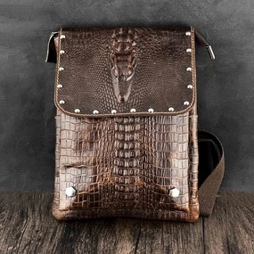 Badass Brown Leather Men's Small Vertical Shoulder Bag Side Bag Courier Bag Messenger Bag For Men Secure Closure Compact Solution