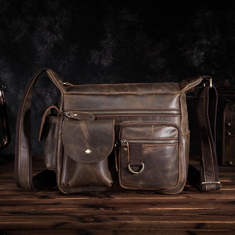 BADASS Dark Brown LEATHER MENS Small COURIER BAG Postman BAG SIDE BAG MESSENGER BAG FOR MEN Comfort Fit Minimal Travel