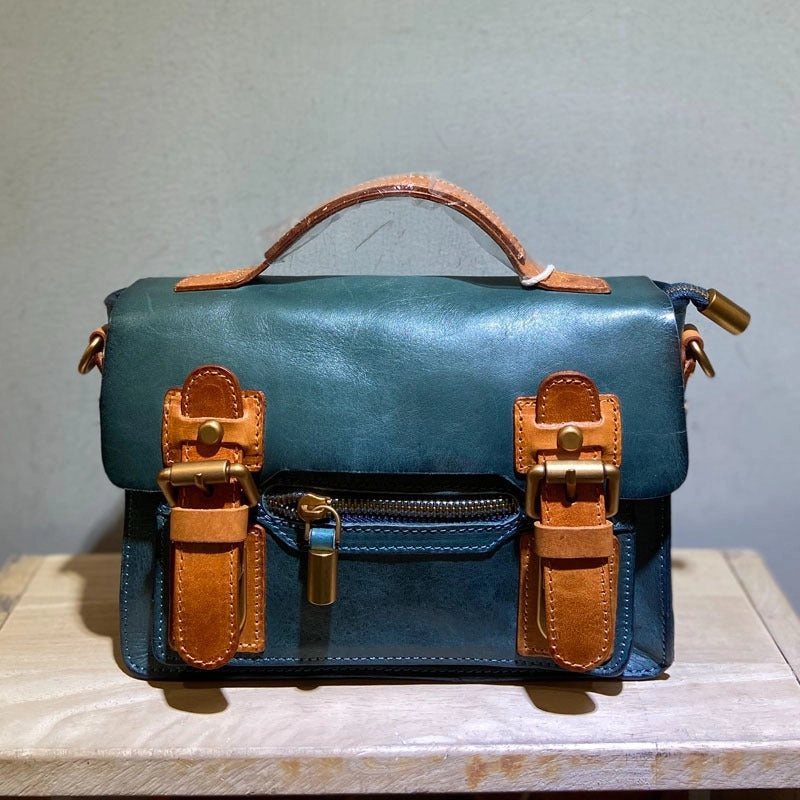 Classic Everyday Handmade Small Leather Womens Satchel Shoulder Bag Handbag Crossbody Purses for Ladies