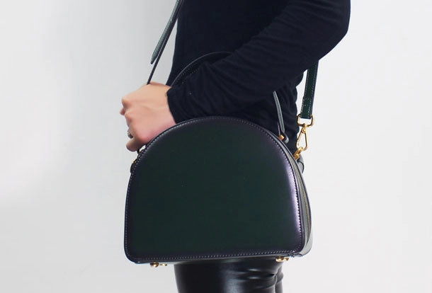 Timeless elegance Genuine Leather semi-circle handbag shoulder bag for women leather crossbody bag