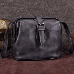 Artistic Shape Gray Small Womens Leather Doctor Shoulder Bag Female Brown Doctor Bag Style Purse for Ladies