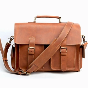 Vintage Dark Brown Leather Mens 14 inches Briefcase Work Shoulder Briefcase Handbags For Men Durable weekend duffel Modern Street