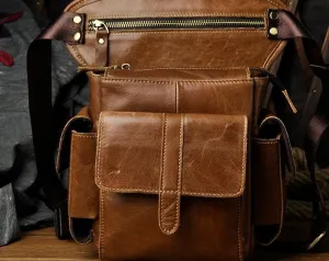 Biker Mens Leather Drop Leg Bag Waist Bag Side Bag Belt Pouch Pack for Men Versatile Gear Elegant Innovation