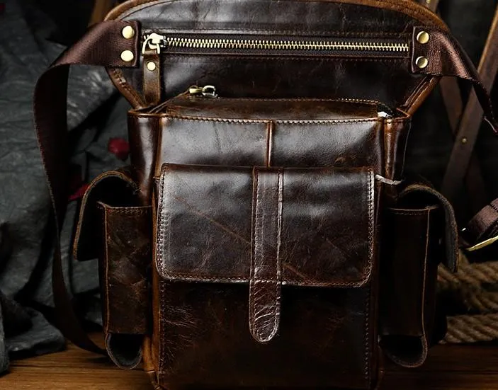 Portable Organizer Chic Detail Biker Mens Leather Drop Leg Bag Waist Bag Side Bag Belt Pouch Pack for Men