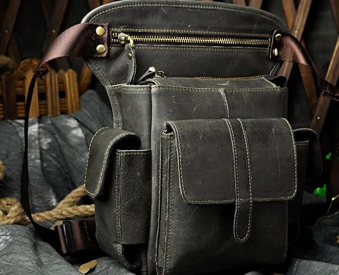 Biker Mens Leather Drop Leg Bag Waist Bag Side Bag Belt Pouch Pack for Men Functional Simplicity