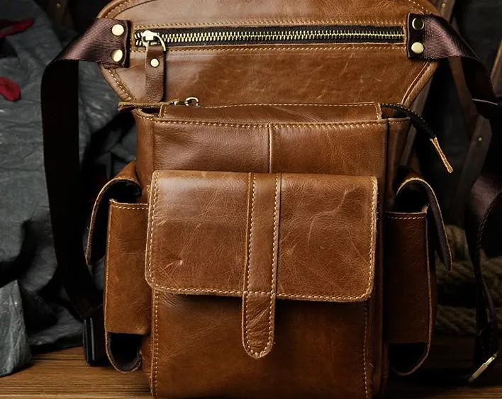 Biker Mens Leather Drop Leg Bag Waist Bag Side Bag Belt Pouch Pack for Men Versatile Gear Elegant Innovation