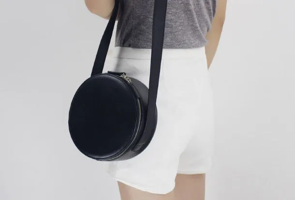 Black Leather Circle bag shoulder bag black for women leather crossbody bag Travel Fashion Practical Shoulder