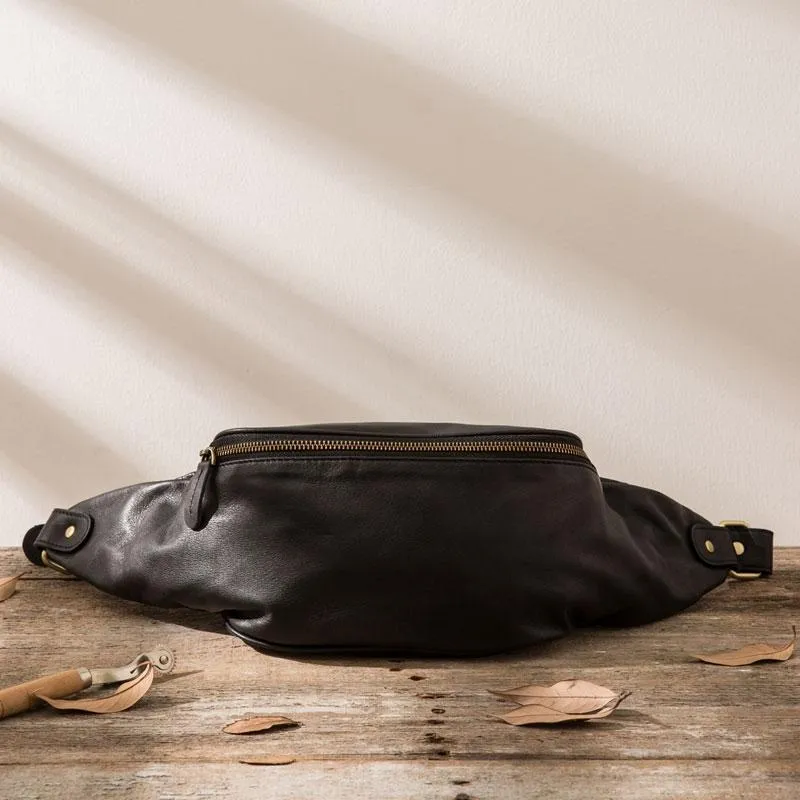 Black Leather Fanny Packs Mens Waist Bag Hip Pack Belt Bag for Men Classic Quality
