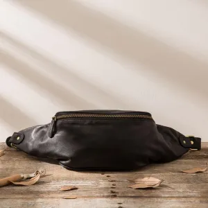 Black Leather Fanny Packs Mens Waist Bag Hip Pack Belt Bag for Men Classic Quality