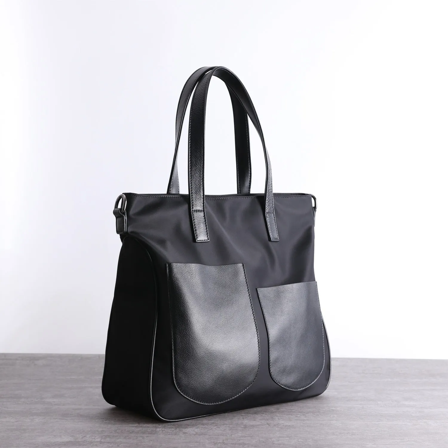 Black Womens Nylon Leather Shopper Tote Womens Nylon Shoulder Tote Black Nylon Handbag Purse for Ladies Chic Function Refined Craftsmanship