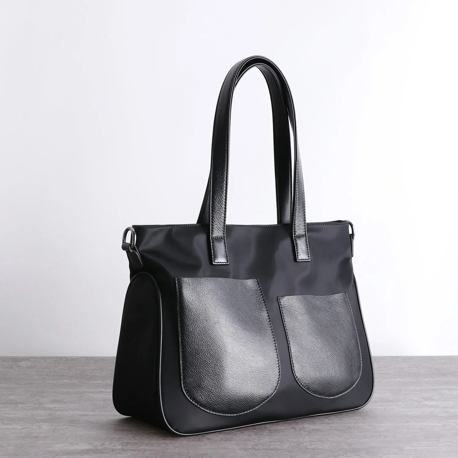 Black Womens Nylon Leather Shopper Tote Womens Nylon Shoulder Tote Black Nylon Handbag Purse for Ladies Perfect Gift