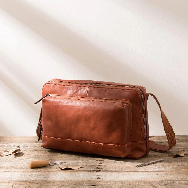 Black Brown Cool Leather Mens Shoulder Bags Messenger Bags for Men Everyday Travel Work Travel