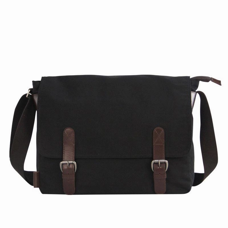 Black Canvas Leather Mens School Bag Messenger Bags Navy Blue Canvas Courier Bag for Men Versatile Function Portable Comfort