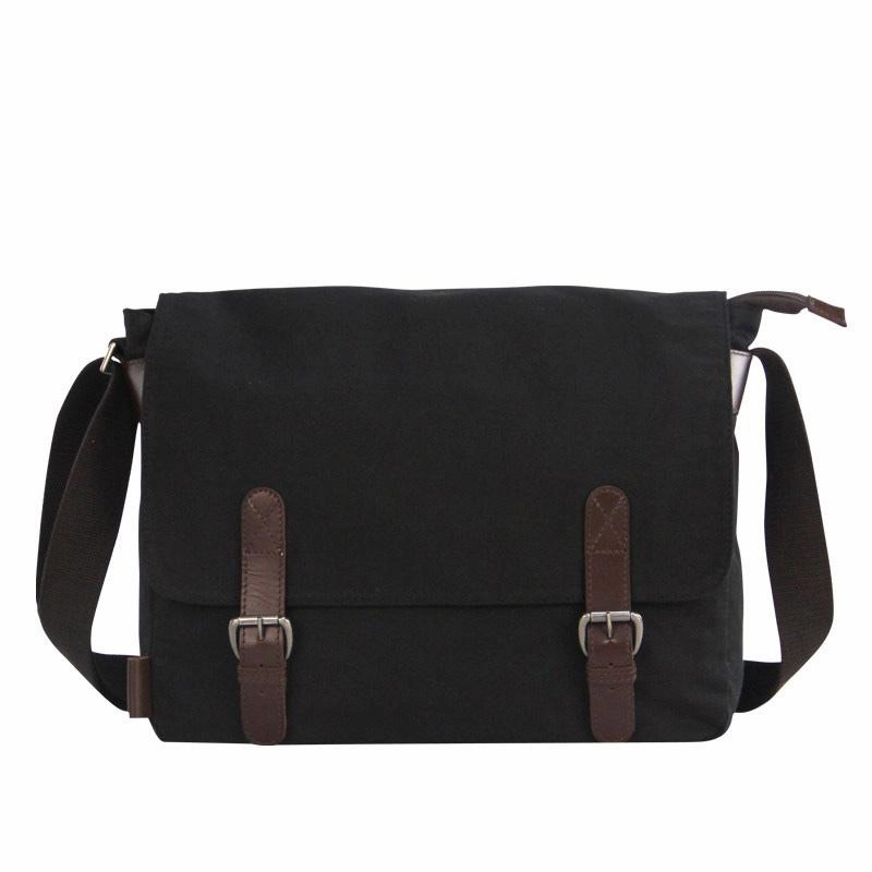 Urban Adventure Gear Black Canvas Leather Mens School Bag Messenger Bags Navy Blue Canvas Courier Bag for Men