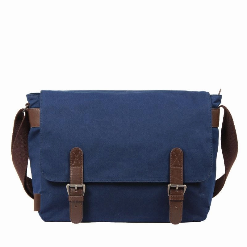Black Canvas Leather Mens School Bag Messenger Bags Navy Blue Canvas Courier Bag for Men Weekend Escape