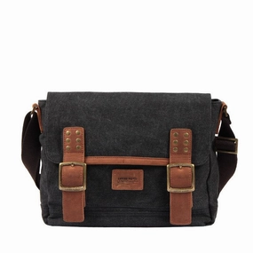 Black Canvas Leather Mens Side Bag Messenger Bags Army Green Canvas Courier Bag for Men Minimalist Organizer Compact Journey