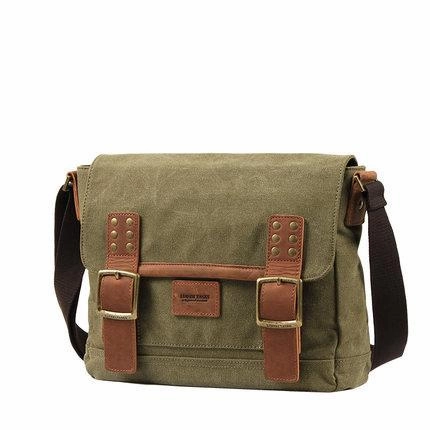Black Canvas Leather Mens Side Bag Messenger Bags Army Green Canvas Courier Bag for Men Urban Aesthetic Travel Friendly