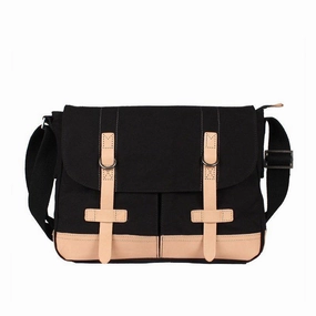 Black Canvas Leather Mens Side Bag Messenger Bags Navy Blue Canvas Courier Bags for Men Lightweight Material