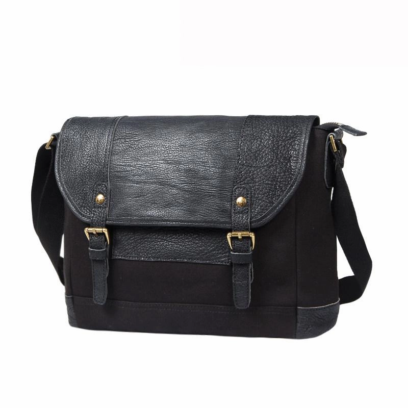 Black Canvas Leather Mens Side Bags Messenger Bags Dark Coffee Canvas Courier Bag for Men Comfort Wear Stylish Travel