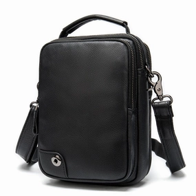 Sustainable Material Comfort Travel Black Cool Leather 8 inches Small Vertical Messenger Bag Courier Bag Postman Bag For Men