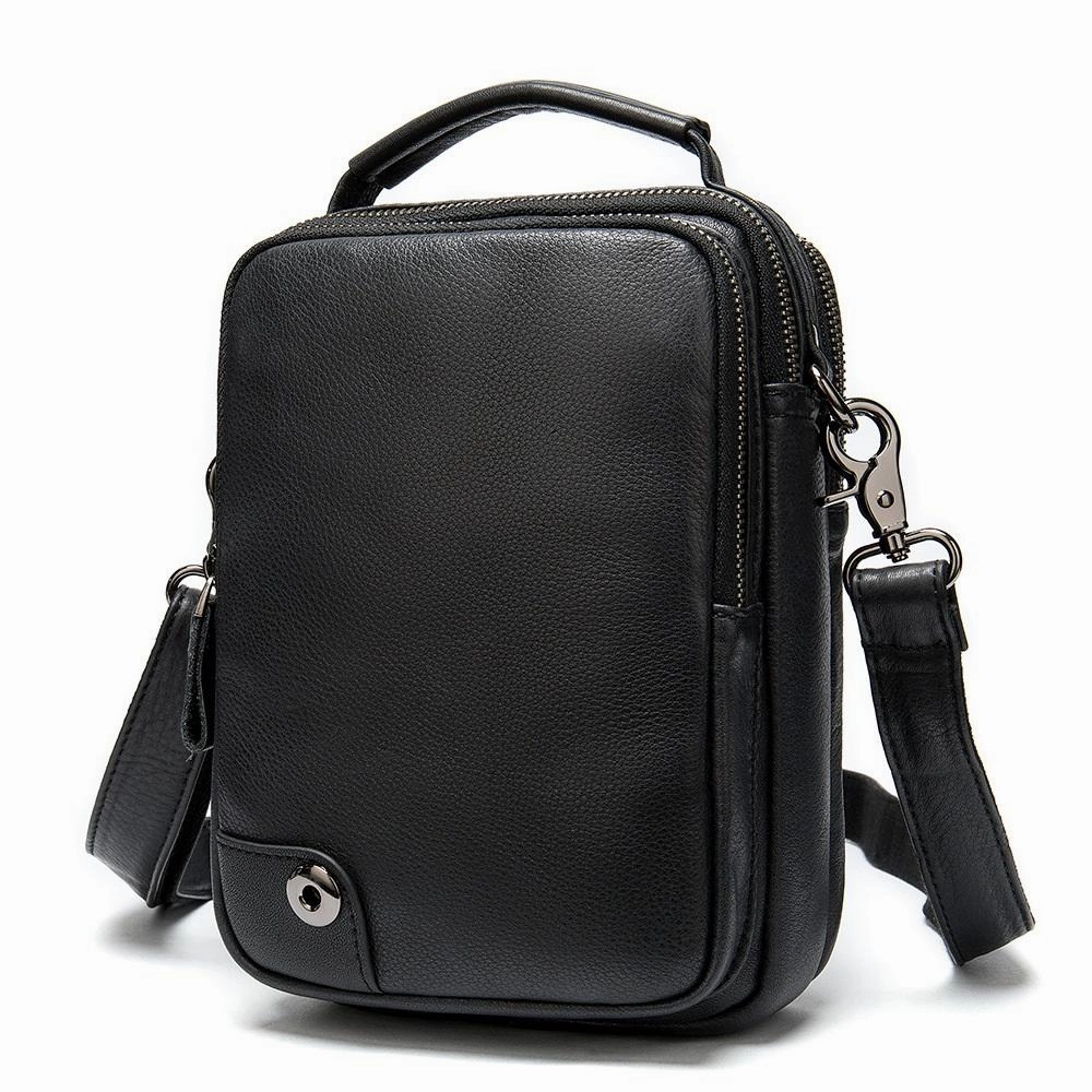 Black Cool Leather 8 inches Small Vertical Messenger Bag Courier Bag Postman Bag For Men Casual Lifestyle