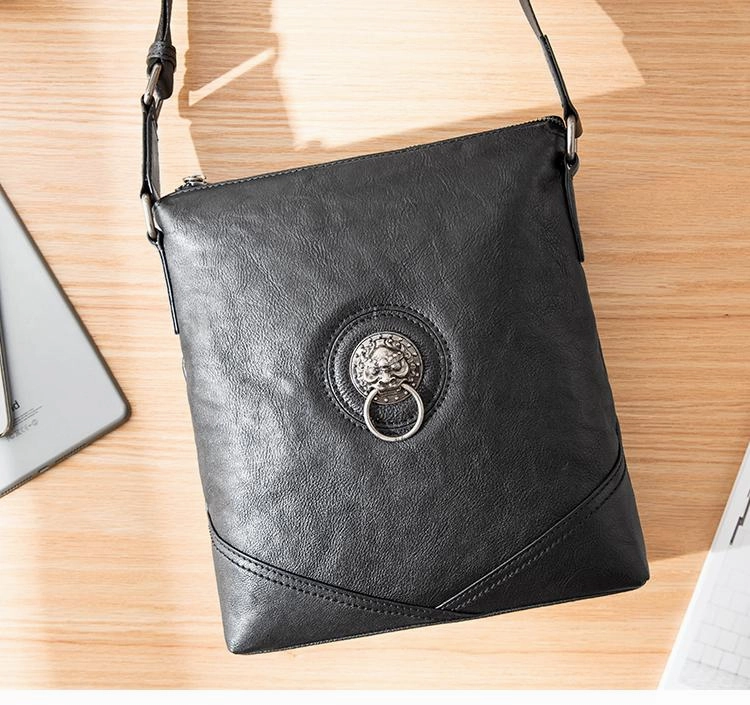 Urban Organizer Black Cool Leather Mens 10 inches Vertical Courier Bag Postman Bag Black Cross Messenger Bags Side Bag for Men