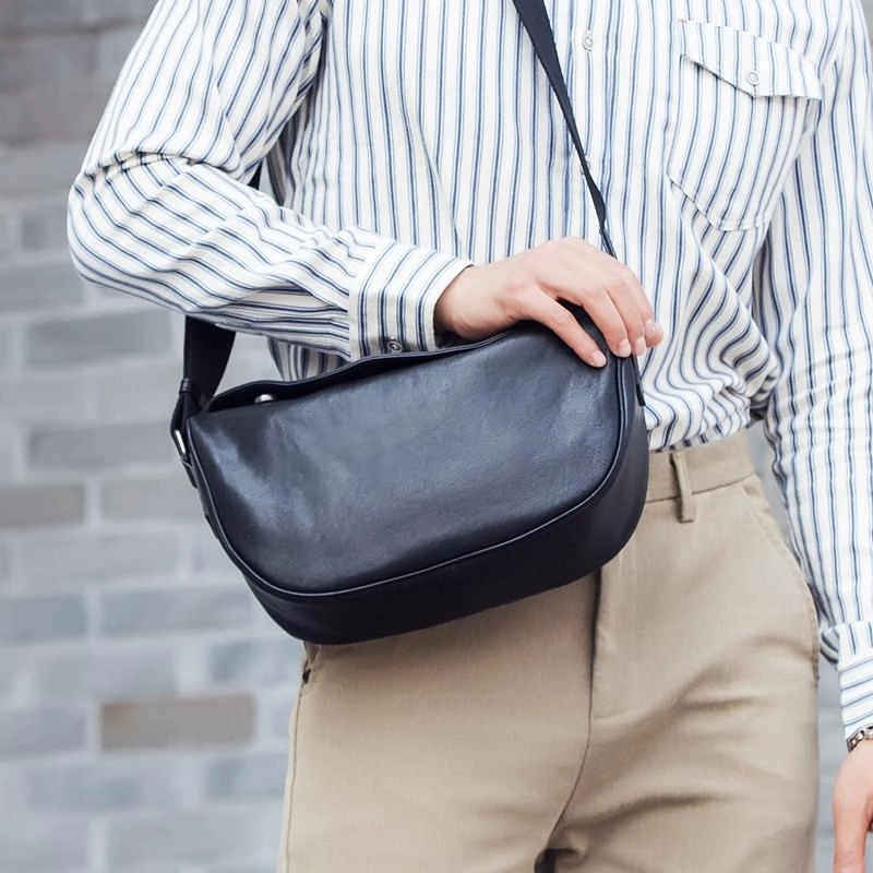 Casual Style Black Cool Leather Mens 12 inches Side Bag Messenger Bags Casual Bicycle Bags for Men