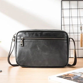 Weekend Travel Black Cool Leather Mens Courier bag 10 inches Dark Green Side Bags Messenger Bags for Men