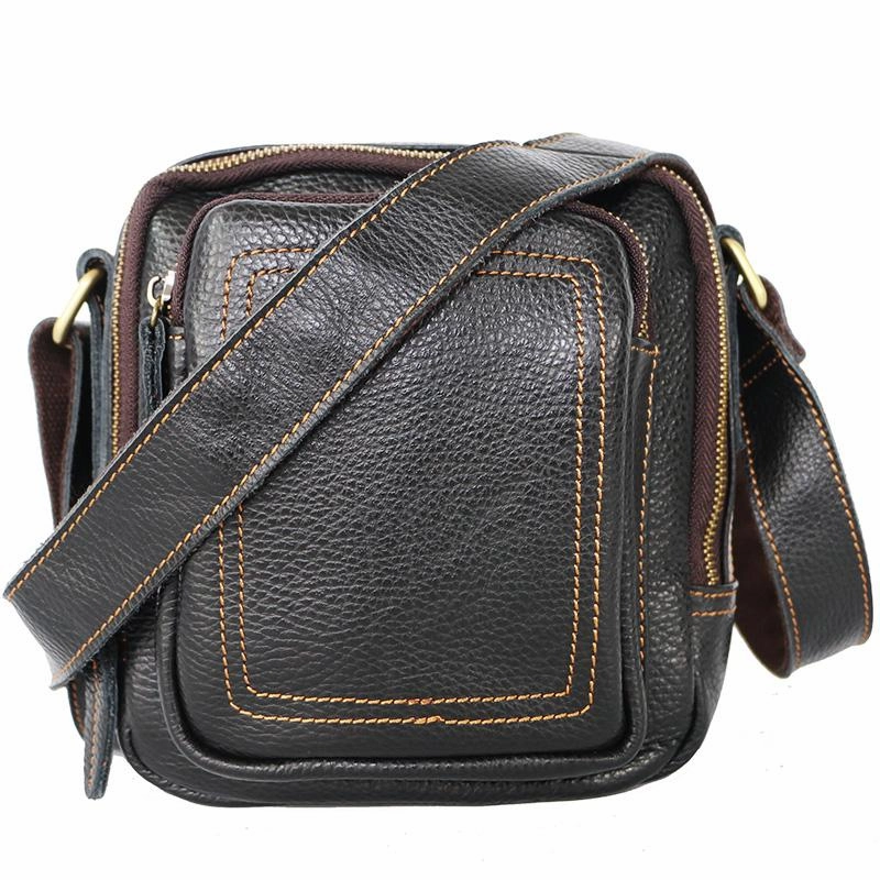 Portable Utility Daily Comfort Black Cool Leather Mens Small Postman Bag Vertical Messenger Bag Black Courier Bags For Men